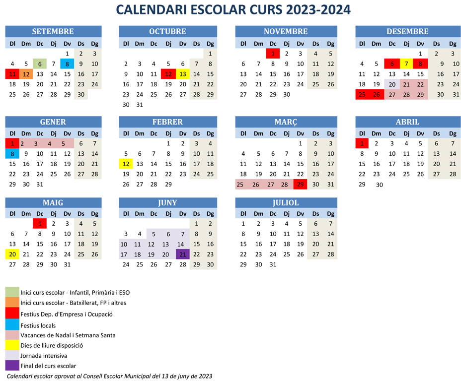 Calendari escolar curs 2023-2024